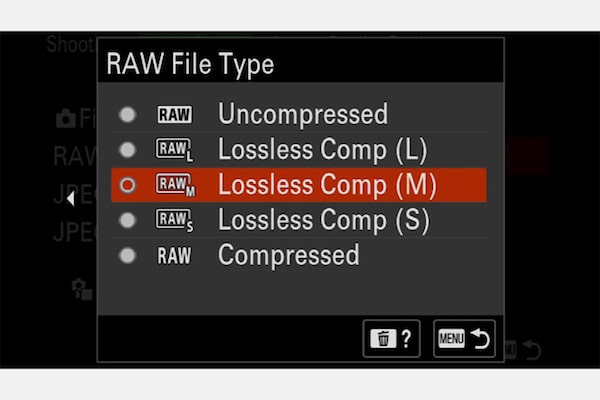 Pantalla LCD de la cámara: Pantalla de selección de imágenes RAW